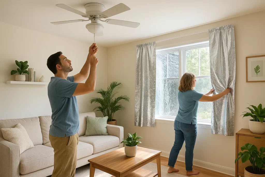 Delaware homeowners using ceiling fans and thermal curtains to cool without AC