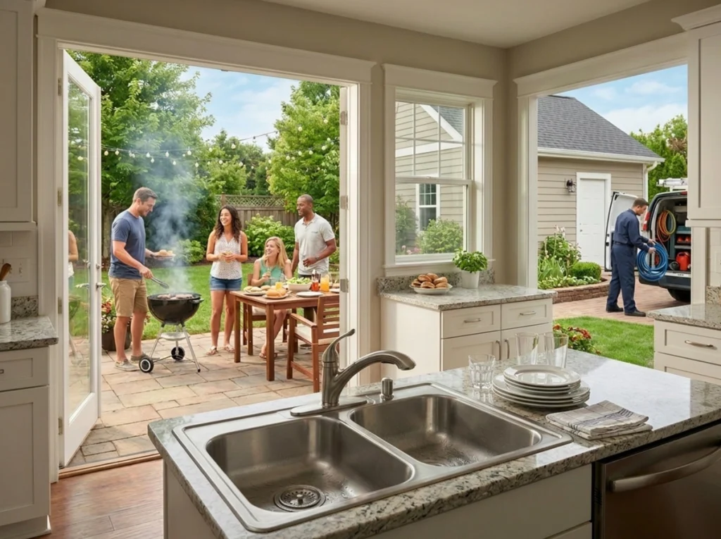 Backyard barbecue protected by preventive drain cleaning