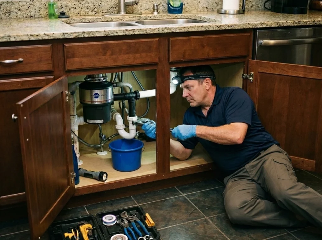 Plumber repairing a drain in Sussex County Delaware