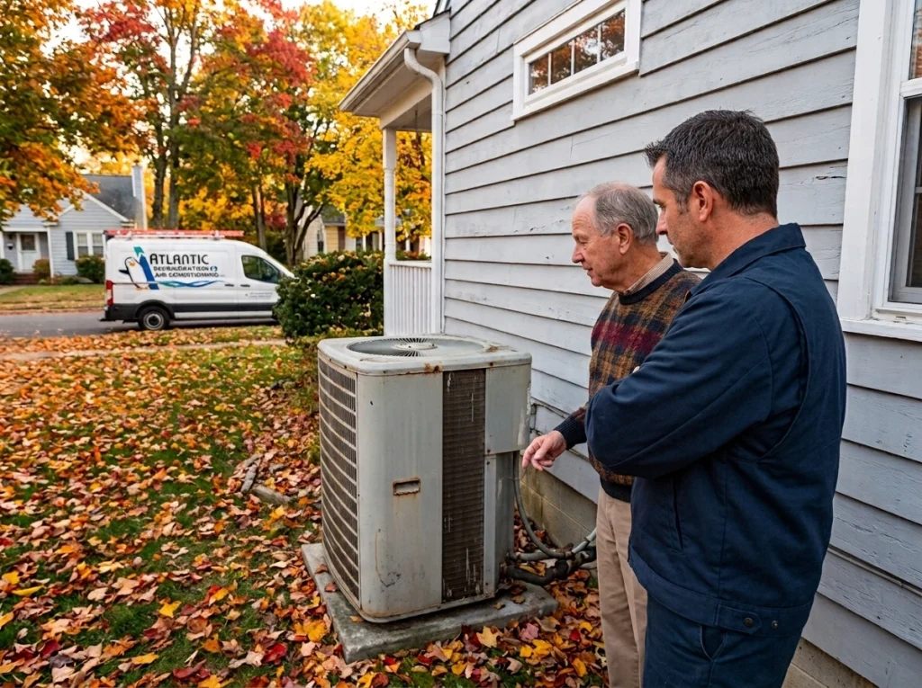 An HVAC tech discussing AC replacement